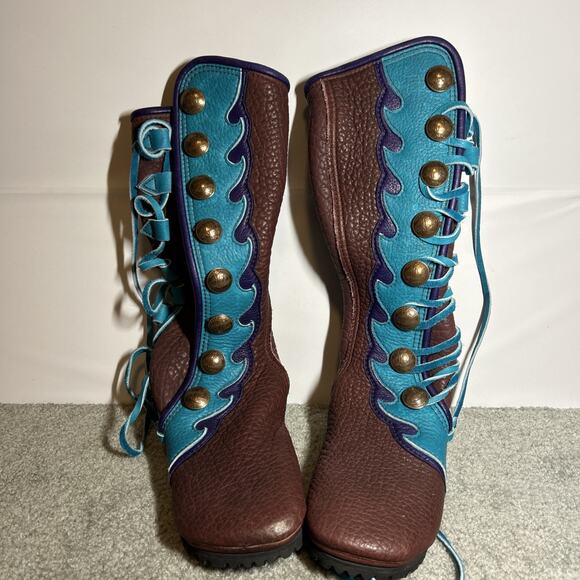 Handcrafted Leather Moccasin Boots British Half Penny Buttons Tall Renaissance